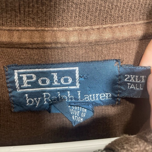 Polo Ralph Lauren Sweater Vintage Size 2XL Tall Brown Pullover Quarterzip Logo - Picture 2 of 8